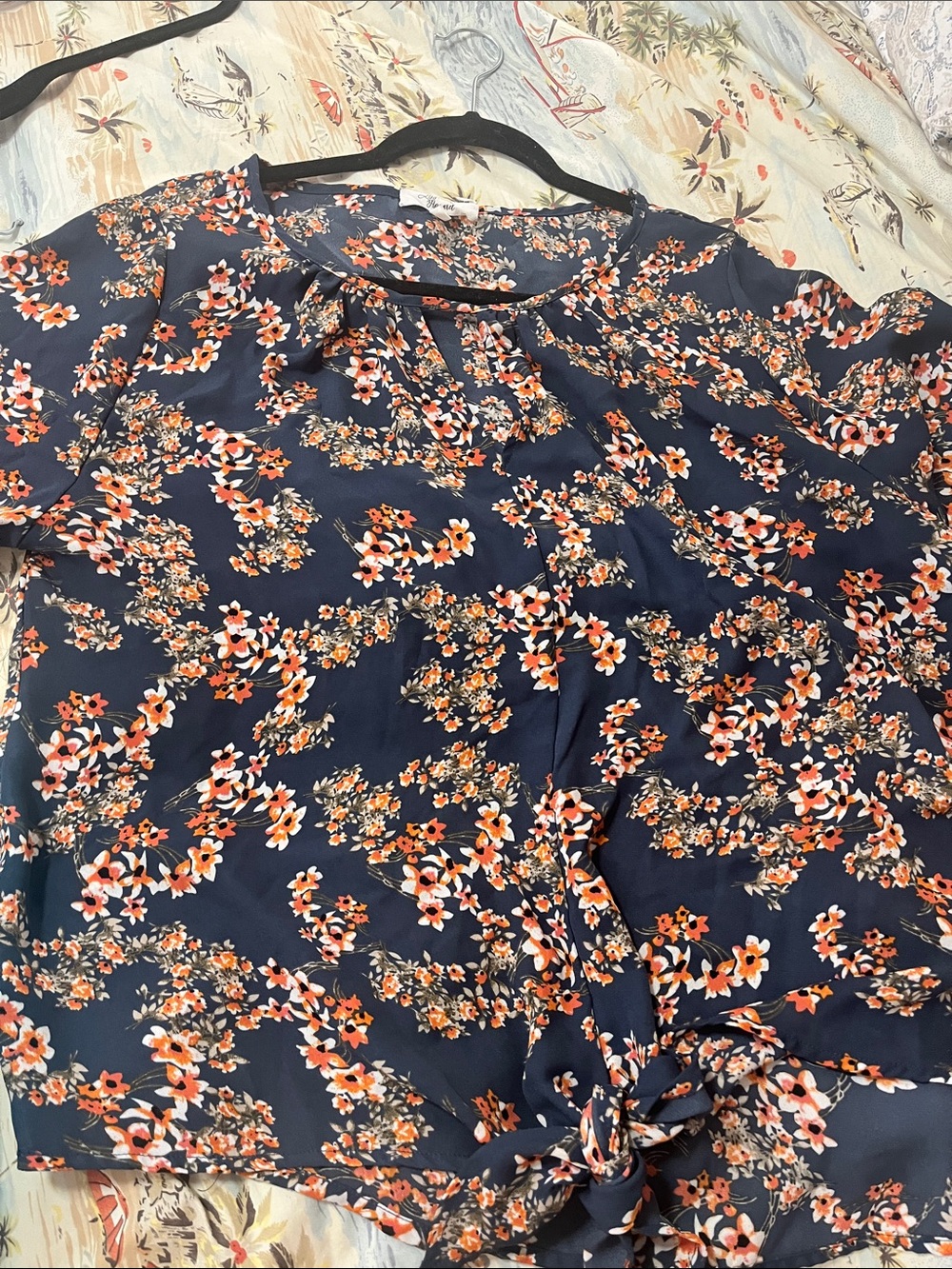Beacon Apparel Navy Floral Pleated Blouse